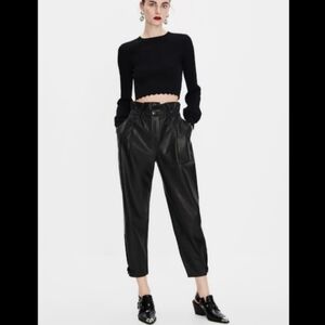 Zara Leather Baggy High Waisted Paper Bag Pants